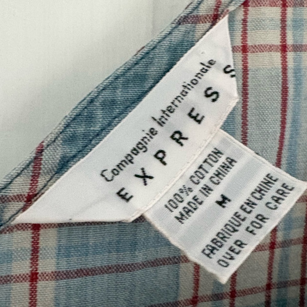 Vintage Compagnie Internationale Express Cotton Plaid Pinafore Dress M Red Blue - Picture 2 of 12